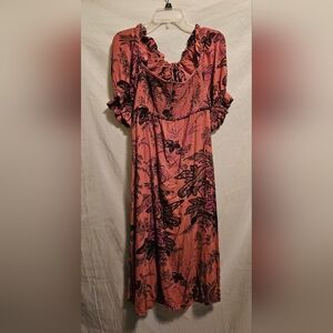 Anthropologie Pink Floral Midi Dress